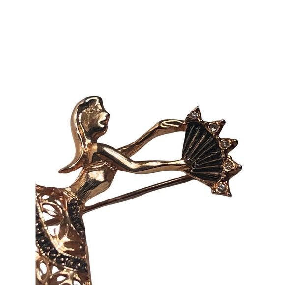 Vintage Damascene Filigree Ballet Dancer Brooch Pin - Picture 7 of 9